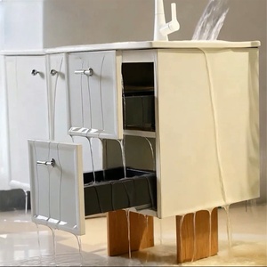 New French-Style Cream Stainless Steel and Ceramic Integrated Basin <b>Smart</b> <b>Mirror</b> Wall-Mounted Bathroom Vanity - Product Image 6