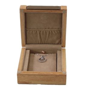 Leather Jewelry Box Square Wood Lid Embossed Design Brown Plain Style for Jewellery Storage - Product Image 3