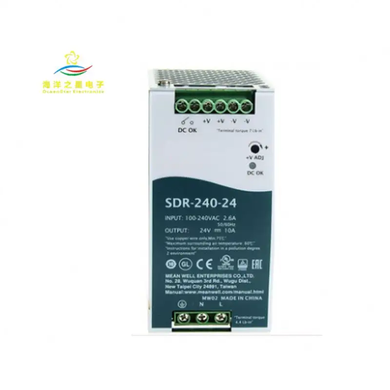 Güç kaynağı 240 ile SDR-240-24 W tek çıkışlı endüstriyel DIN ray