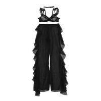 Nouvel Arrivage Mode Transfrontalière Ensemble de Lingerie Sculptante Deux Pièces Sexy en Maille Transparente à Volants et Découpes avec Soutien Poitrine