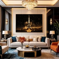 Arte Mural Moderno de Paisaje Urbano para Sala de Estar, Hotel, Torre Eiffel, Luz LED, Pintura Acrílica, Decoración del Hogar