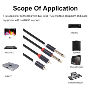 금도금 알루미늄 합금 오디오 차폐 케이블 믹서 듀얼 <span class=keywords><strong>RCA</strong></span> 남성 ~ 6.35mm 남성 스테레오 AUX 케이블 1.5m 3m - Product Image 3