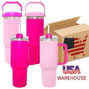Melhor valor presentes vácuo isolado barbie rosa flamingo 40oz quencher tumbler laser gravar etch garrafa de água para bebidas frias