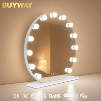 Miroir de maquillage rond blanc avec ampoules LED rondes, miroir de vanité LED de table avec base rectangulaire
