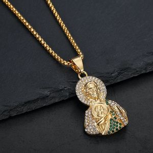 Yunnique – collier avec pendentif en acier inoxydable, plaqué or et argent, incrustation de strass Jésus-Christ, bijoux Hip Hop unisexes, cadeau - Product Image 2