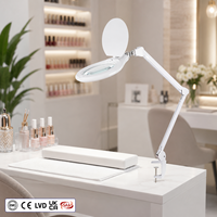 Lampe Loupe à Fixation par Pince avec Capuchon Anti-Poussière Rabattable, Bras Métallique à Triple Articulation, Lampe Loupe Circulaire à LED pour Salon de Beauté