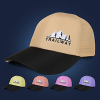 Gorra de béisbol de malla de poliéster bicolor de 6 paneles con visera curva, transpirable, de alto rendimiento, con logo de parche personalizado, para las cuatro estaciones