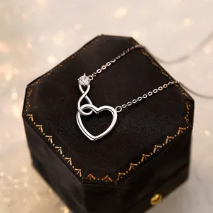 Hot Bán 2024 Sterling Silver 925 Thời Trang Dây Chuyền Trang Sức CZ Pave Infinity Tim Mặt Dây Chuyền Vòng Cổ Cho Phụ Nữ