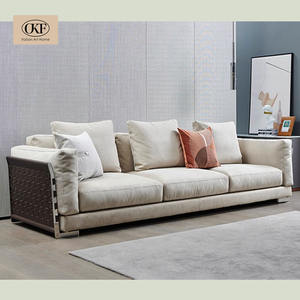 OKF Restaurant Premium Canapé en bois massif Fauteuil de salon vintage Petit fauteuil lounge avec corde Tissage Style luxe moderne - Product Image 2