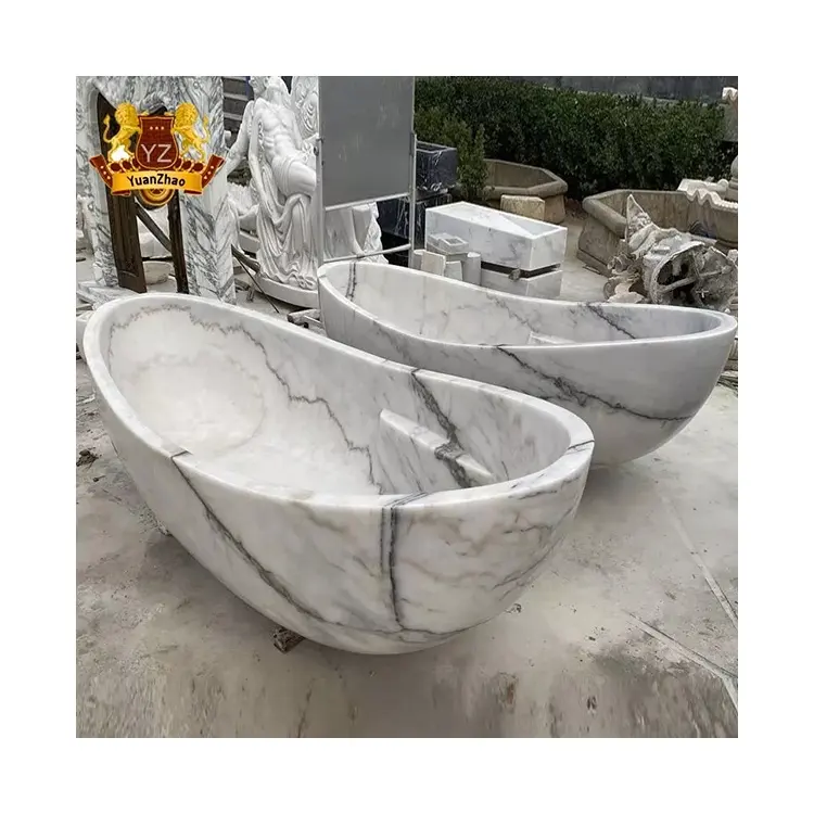 Wastafel berdiri bebas batu marmer buatan, desain Modern permukaan padat bak mandi batu marmer alami