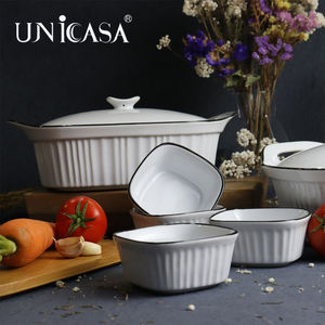 Casserole rectangulaire en céramique antiadhésive fabriquée en usine ramequins carrés pour crème brûlée, ramequins à soufflé en porcelaine pour la cuisson - Product Image 1