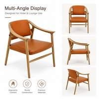 Fauteuil d'appoint chic de style français en cuir pleine fleur et bois de frêne pour hall d'hôtel et zone sociale