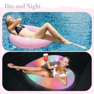 ห่วงยางรูปหัวใจเป่าลมพร้อมไฟ LED เรืองแสงในที่มืด สีชมพู สำหรับผู้ใหญ่ เหมาะสำหรับงานปาร์ตี้ริมสระน้ำในช่วงฤดูร้อน - Product Image 5