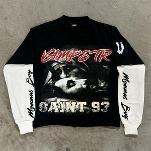 Unisex High Quality 100% Cotton Terry <b>T</b>-<b>Shirt</b> Double Layer <b>Long</b> Sleeve Anti-Shrink Oversize Casual Design Spring Customizable - Product Image 3