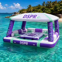 Île flottante gonflable pour parc aquatique avec bar, ponton et canapé à auvent pour club de plage, location pour fêtes, usage extérieur et loisirs