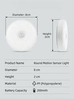 Lampu Malam Sensor Gerak LED Bulat 6000K Putih Dingin Magnetik Isi Ulang