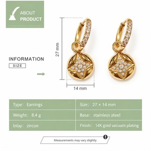 Pendientes de Aro con Diseño Geométrico, Zirconia, Acero Inoxidable, Chapado al Vacío en Oro de 14K, Opciones de Color Dorado y Plateado - Product Image 4