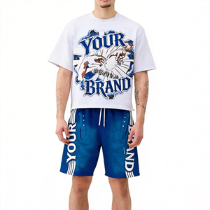 Camiseta Retro Americana Personalizada para Hombre, Estilo Super Street, Transpirable, Informal, Estilo Hip-Hop, Pantalones Cortos de Tela Lavada, Traje para Verano - Product Image 2