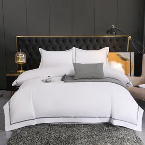 कपास बिस्तर Jacquard चीन 5 स्टार उच्च गुणवत्ता सफेद होटल बिस्तर शीट