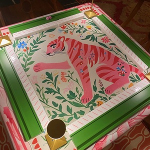 American Mahjong Mat Pink Tiger Floral Design Anti-Slip Waterproof Mahjong <strong>Table</strong> Cover 31.5x31.5 Inch with Storage Bag - Product Image 6