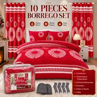 Lot de 10 pièces en polaire Borrego, ensemble de literie d'hiver très chaud et épais, taille King, avec rideaux, drap-housse et taies d'oreiller