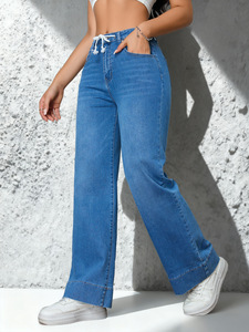 Pantalons en jean élastiques amples et personnalisés pour femmes, pantalons à jambes droites et larges pour femmes - Product Image 2