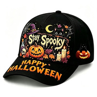 Gorra de Béisbol de PVC con Estampado Temático de Halloween, 6 Paneles, Diseño Jack-O'-Lantern, Estilo Vintage Oscuro, Cierre a Presión, para Hombre y Mujer