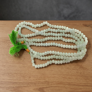 Collier de prière Jap Mala fait main en agate ronde, 108 perles, blanc poli, thème bouddhiste, pierre de cristal - Product Image 3