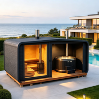 Ruang Sauna Hibrida Luar Ruangan Mewah Modern Kayu Cemara Bak Mandi Air Panas Berpemanas Kayu Villa Pemandangan Panorama Multifungsi Ramah Lingkungan Komputer