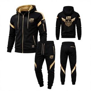 Conjunto Deportivo Long Mission para Hombre, Negro y Dorado, Sudadera con Capucha y Cierre Completo, Pantalones Deportivos Ligeros, Ropa Casual de Invierno, Transpirable, 100% - Product Image 1