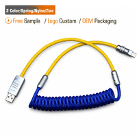 Câble USB rétractable spirale à ressort bicolore personnalisé OEM, en cuivre pur tressé en nylon, 3A, pour charge rapide, compatible ordinateur et batterie externe