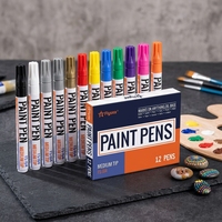 Marqueurs de peinture à base d'huile écologiques 12 couleurs, séchage rapide, permanents, pour CD, verre, tissu, céramique, bois, métal, tasse