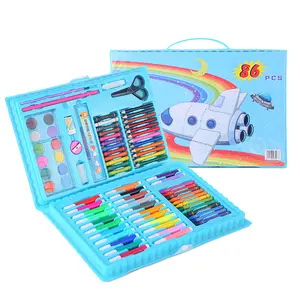 批发86支盒装艺术用品水彩笔和彩色蜡笔儿童艺术绘画套装