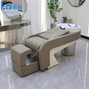 KISEN Fauteuil de lavage de luxe en acier inoxydable argenté de haute qualité avec pièces hydrauliques et personnalisation des couleurs, lit de lavage pour spa capillaire - Product Image 5