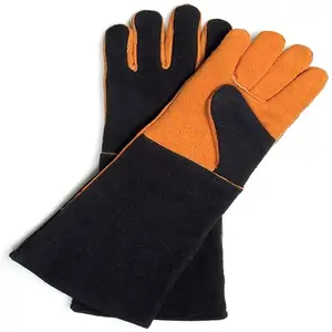 Черные длинные кожаные оранжевые прочные перчатки унисекс для сварочных работ