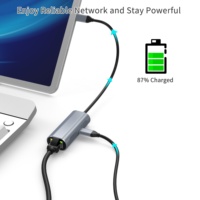 Venta al por mayor de aluminio Mini Hub Adaptador 2 puertos para Ethernet PD carga compatible tipo C enchufe RJ45 USB C Puerto USB Hub