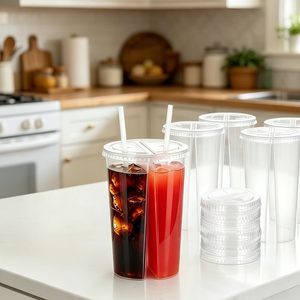 Vasos de Plástico Desechables de 700 ml (24 oz) para Té de Burbujas y Jugos, con Tapas, Vasos Dobles de Plástico PP - Product Image 3