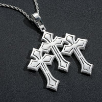 Collier pendentif croix géométrique en mosaïque, zircone carrée, motif échelle, laiton incrusté, chaîne Hip Hop pour homme, style affirmé