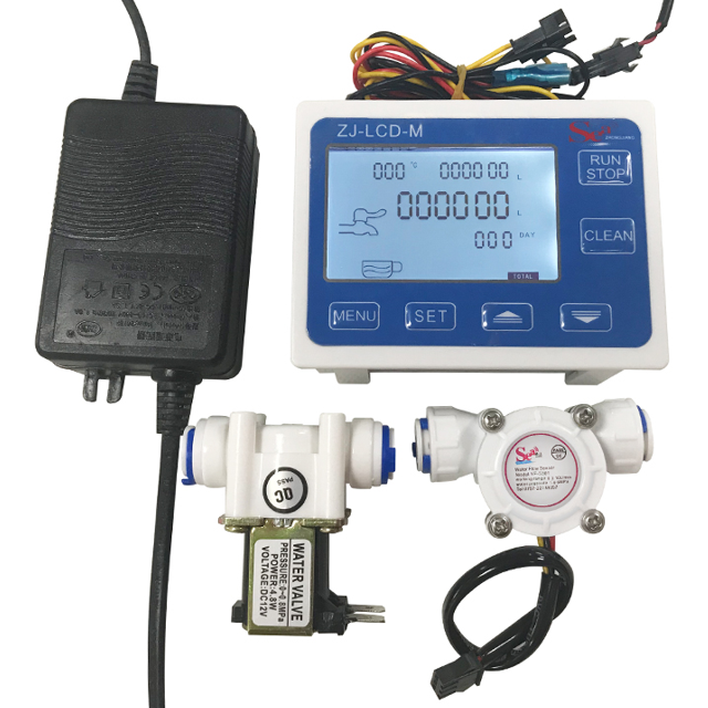 LCD-M Quantitative Meter Flow Controller 0.1-9999L with S301 Water Flow Sensor 3/8'' Solenoid Valve for Filter Machines Metering