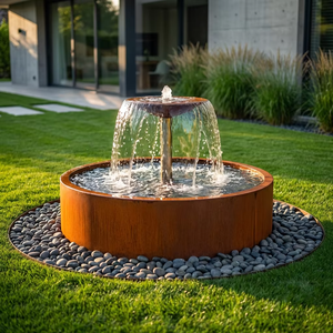 Fontaine d'eau moderne en acier corten, décoration de jardin extérieure, cascade rectangulaire autoportante, finition naturelle - Product Image 6
