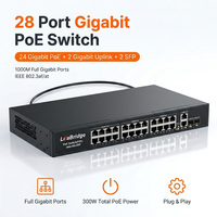 Jaringan 24 Port 10/100/1000M IEEE 802.3af/at 2 Gigabit Uplink 2 SFP 300W 4KV Perlindungan Lonjakan Arus Switch Sistem Kamera Keamanan