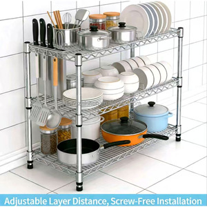 Étagère de rangement en fil d'acier réglable à 3 niveaux, 75 kg, multi-étages, pour <span class=keywords><strong>cuisine</strong></span>, <span class=keywords><strong>salon</strong></span> et balcon - Product Image 3