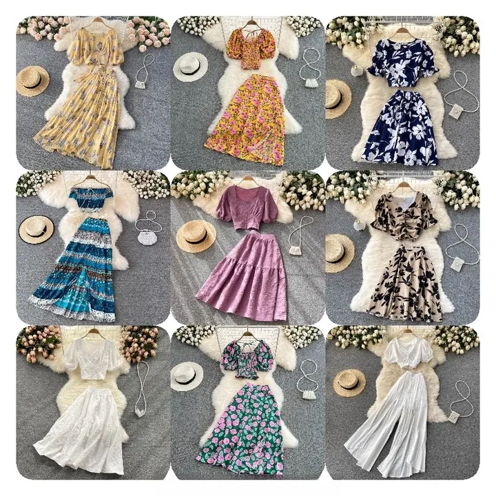 Gaun Ruffle Mini bunga abstrak gaun kasual kualitas tinggi wanita elegan