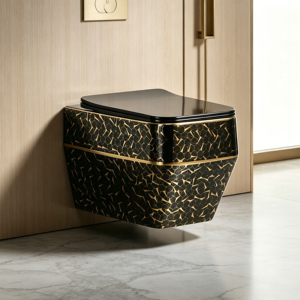 Inodoro de Pared de Estilo Medio Oriente, Lujoso, Dorado, Electrochapado, Cuadrado, de Cerámica, para Decoración de Palacios - Product Image 4
