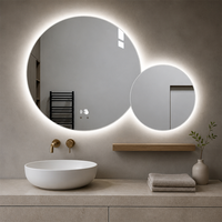 Miroir de salle de bain LED lumineux à deux cercles combinés, avec détection tactile et rétroéclairage, à suspendre au mur, pour la maison, l'hôtel, commandes en gros