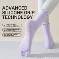 Chaussettes de yoga de luxe à cinq doigts, antidérapantes, avec dentelle, 85 % coton, respirantes, écologiques, très élastiques, pour femmes, professionnelles, pour le Pilates
