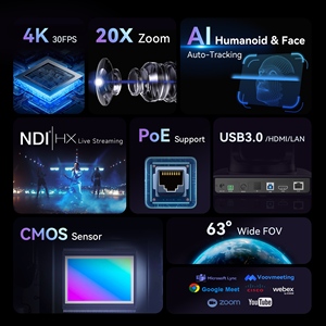การถ่ายทอดสดกลุ่มกล้อง4K ระบบติดตามการซูม20X กล้อง ndi PTZ พร้อมจอยสติ๊กสวิตช์ PoE - Product Image 3