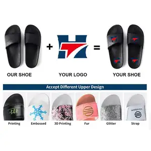 Chanclas de playa clásicas unisex, sandalias de plataforma con forro de cuero negro personalizadas de fábrica con punta abierta, zapatillas informales para exteriores