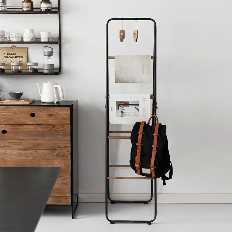 Home Furniture Tall Free Stand Metal Frame Wood Wooden 4 Tier Ladder Storage Shelf For Kitchen Living Room Bedroom