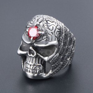 Men's Gothic Skull <b>Ring</b> With Red Gemstone <b>Titanium</b> Steel Bold Design SA790 - Product Image 3